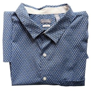Van Heusen 3XLT Leaf Diamond Pattern Blue White Dress Shirt Big & Tall Nwot